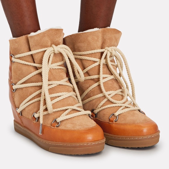COPY - Isabel Marant Nowles Boots shearling winter wedge booties Size 37 / 7 - Picture 1 of 15